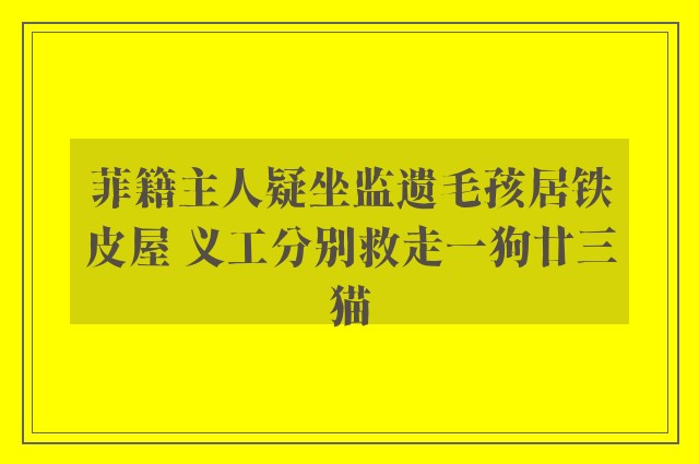 菲籍主人疑坐监遗毛孩居铁皮屋 义工分别救走一狗廿三猫