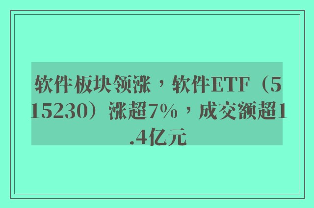 软件板块领涨，软件ETF（515230）涨超7%，成交额超1.4亿元