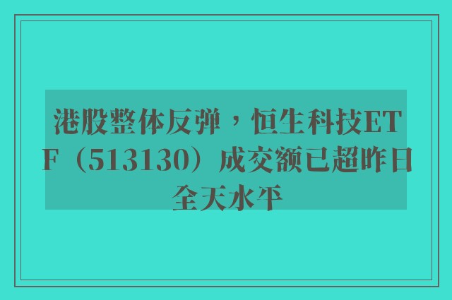 港股整体反弹，恒生科技ETF（513130）成交额已超昨日全天水平