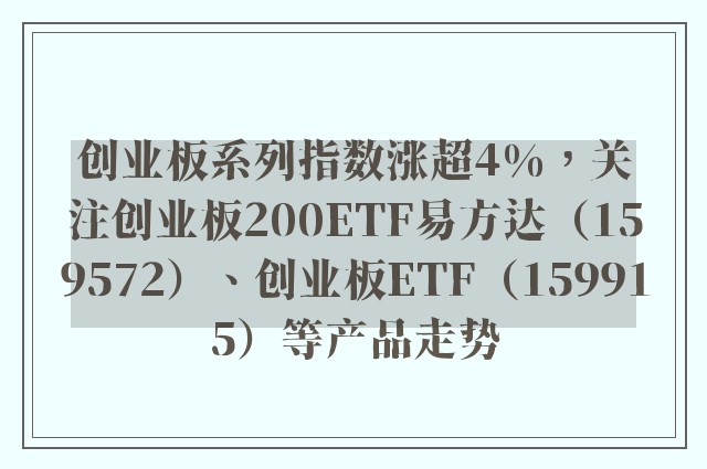 创业板系列指数涨超4%，关注创业板200ETF易方达（159572）、创业板ETF（159915）等产品走势