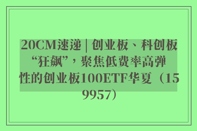 20CM速递 | 创业板、科创板“狂飙”，聚焦低费率高弹性的创业板100ETF华夏（159957）