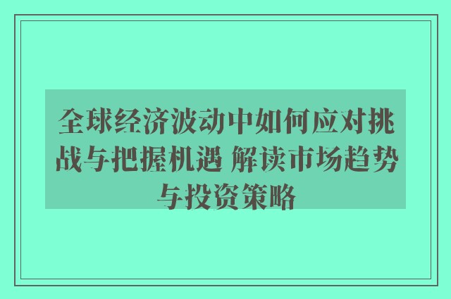 全球经济波动中如何应对挑战与把握机遇 解读市场趋势与投资策略