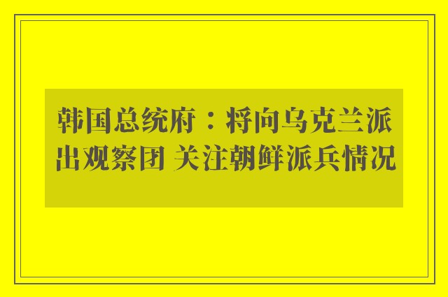 韩国总统府：将向乌克兰派出观察团 关注朝鲜派兵情况