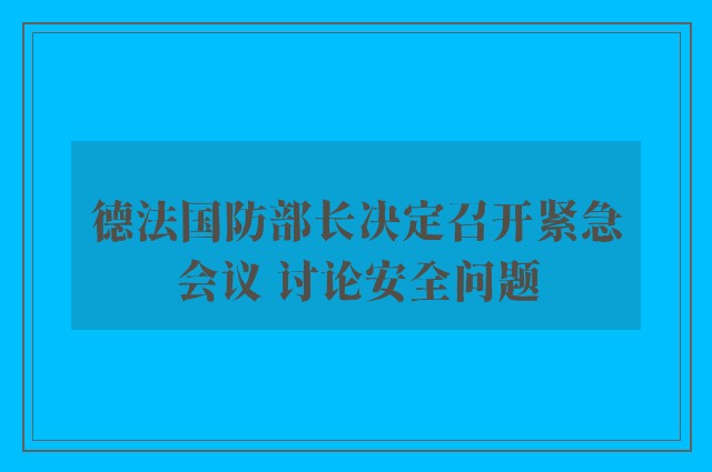 德法国防部长决定召开紧急会议 讨论安全问题