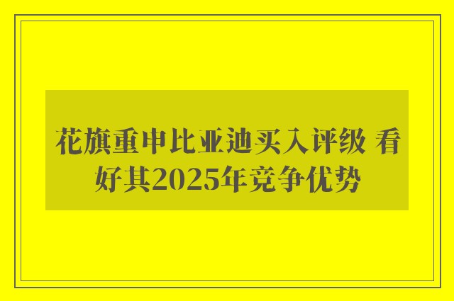 花旗重申比亚迪买入评级 看好其2025年竞争优势