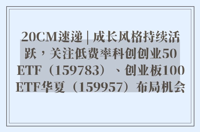 20CM速递 | 成长风格持续活跃，关注低费率科创创业50ETF（159783）、创业板100ETF华夏（159957）布局机会