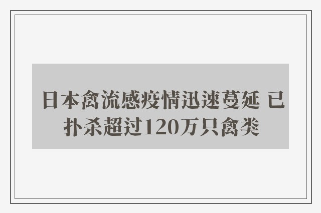 日本禽流感疫情迅速蔓延 已扑杀超过120万只禽类