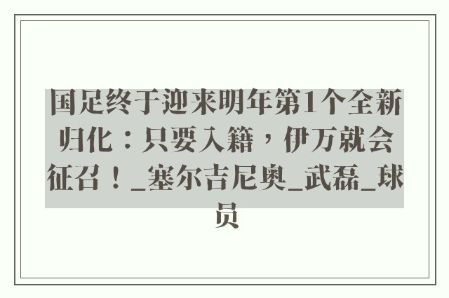 国足终于迎来明年第1个全新归化：只要入籍，伊万就会征召！_塞尔吉尼奥_武磊_球员