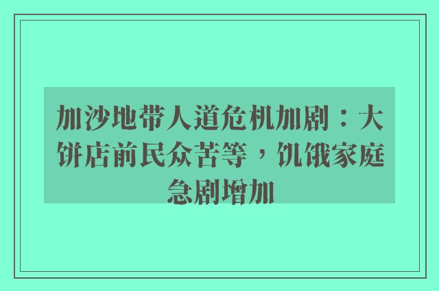 加沙地带人道危机加剧：大饼店前民众苦等，饥饿家庭急剧增加