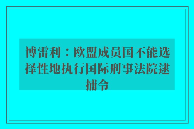 博雷利：欧盟成员国不能选择性地执行国际刑事法院逮捕令