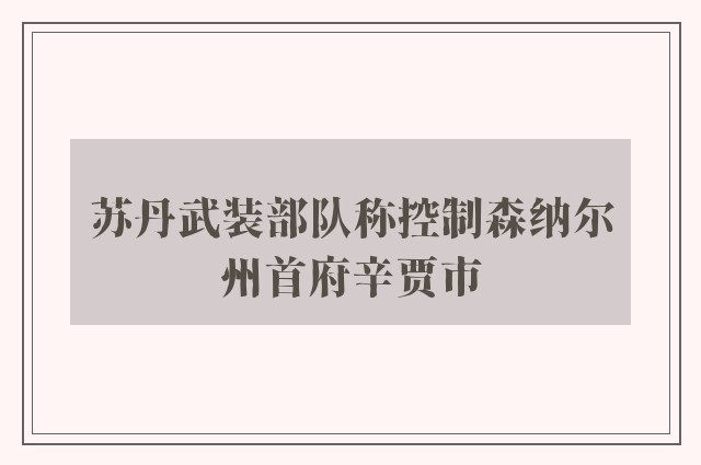 苏丹武装部队称控制森纳尔州首府辛贾市