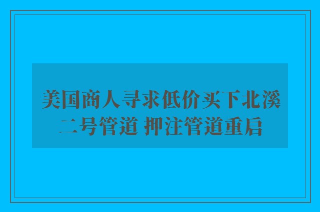 美国商人寻求低价买下北溪二号管道 押注管道重启