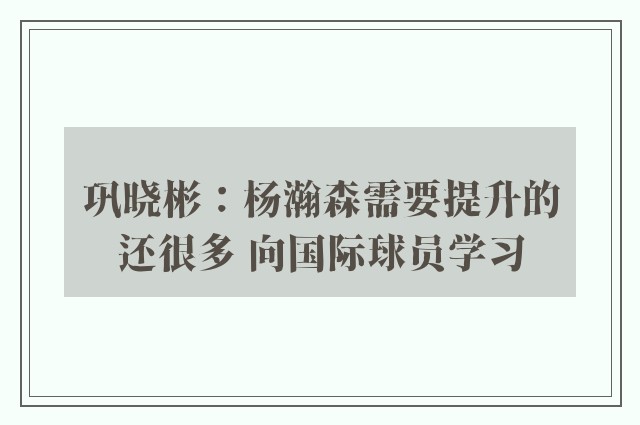 巩晓彬：杨瀚森需要提升的还很多 向国际球员学习