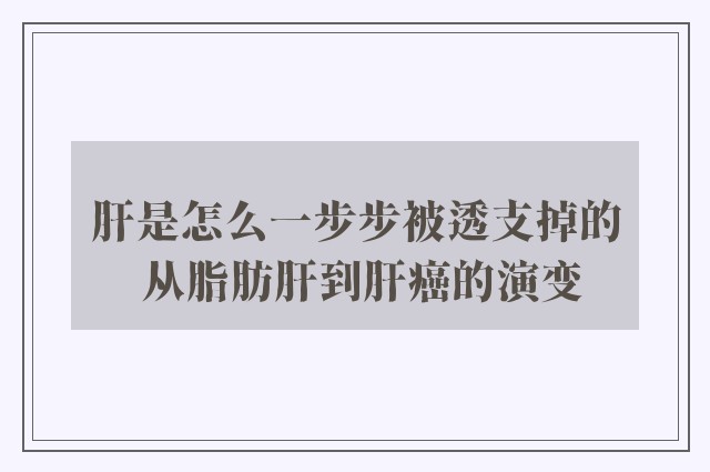 肝是怎么一步步被透支掉的 从脂肪肝到肝癌的演变