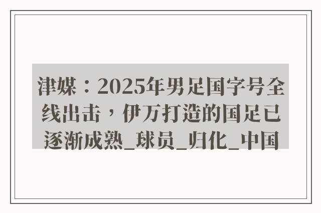 津媒：2025年男足国字号全线出击，伊万打造的国足已逐渐成熟_球员_归化_中国