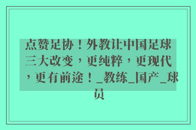 点赞足协！外教让中国足球三大改变，更纯粹，更现代，更有前途！_教练_国产_球员