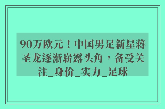 90万欧元！中国男足新星蒋圣龙逐渐崭露头角，备受关注_身价_实力_足球