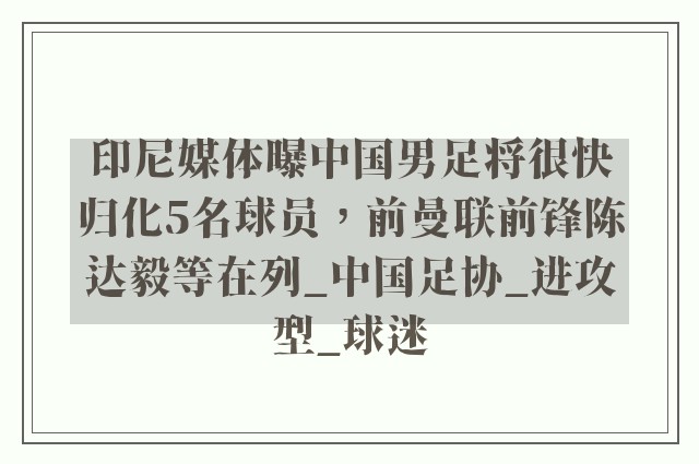 印尼媒体曝中国男足将很快归化5名球员，前曼联前锋陈达毅等在列_中国足协_进攻型_球迷