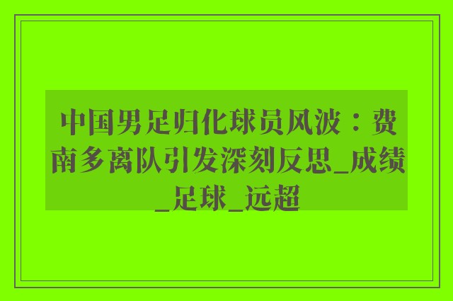 中国男足归化球员风波：费南多离队引发深刻反思_成绩_足球_远超