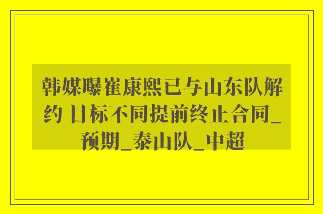 韩媒曝崔康熙已与山东队解约 目标不同提前终止合同_预期_泰山队_中超