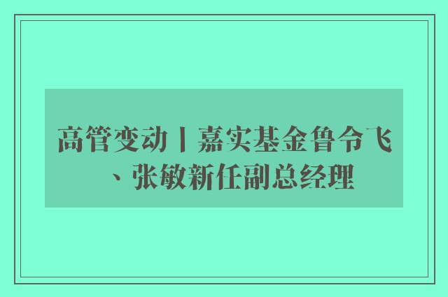 高管变动丨嘉实基金鲁令飞、张敏新任副总经理