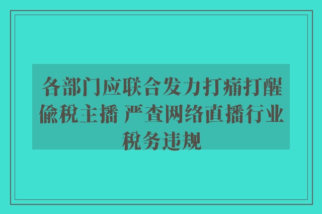 各部门应联合发力打痛打醒偷税主播 严查网络直播行业税务违规