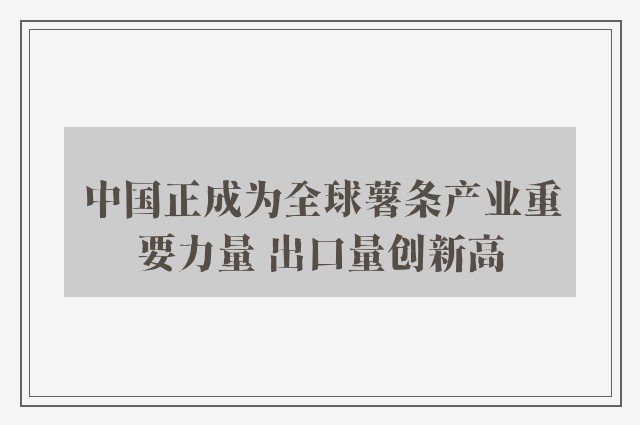 中国正成为全球薯条产业重要力量 出口量创新高