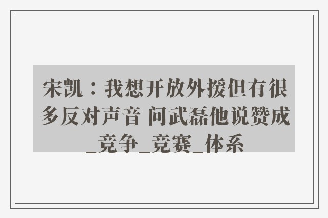 宋凯：我想开放外援但有很多反对声音 问武磊他说赞成_竞争_竞赛_体系