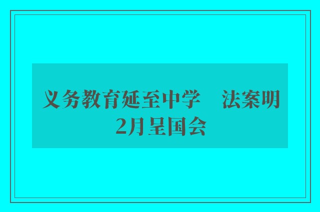 义务教育延至中学　法案明2月呈国会