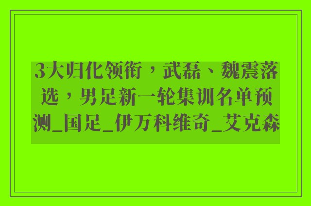 3大归化领衔，武磊、魏震落选，男足新一轮集训名单预测_国足_伊万科维奇_艾克森