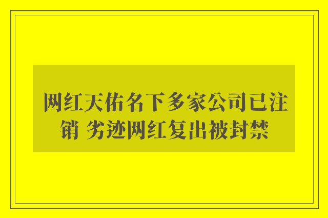 网红天佑名下多家公司已注销 劣迹网红复出被封禁