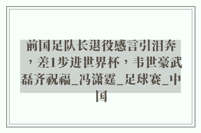 前国足队长退役感言引泪奔，差1步进世界杯，韦世豪武磊齐祝福_冯潇霆_足球赛_中国