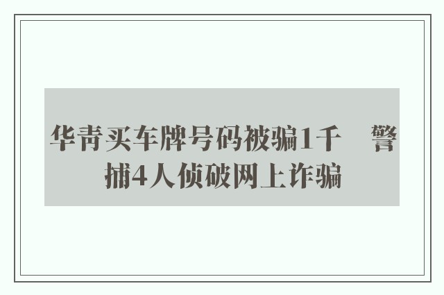 华青买车牌号码被骗1千　警捕4人侦破网上诈骗