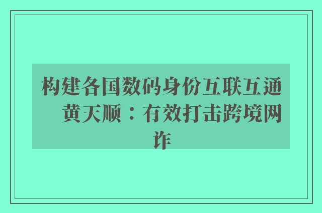 构建各国数码身份互联互通　黄天顺：有效打击跨境网诈