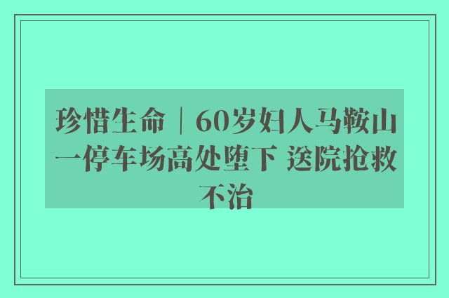 珍惜生命｜60岁妇人马鞍山一停车场高处堕下 送院抢救不治