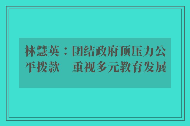 林慧英：团结政府顶压力公平拨款　重视多元教育发展