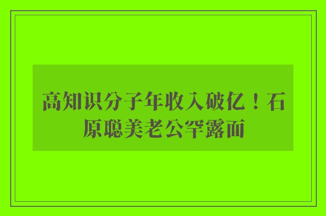 高知识分子年收入破亿！石原聪美老公罕露面