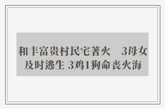 和丰富贵村民宅著火　3母女及时逃生 3鸡1狗命丧火海