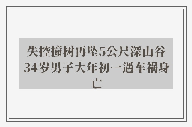 失控撞树再坠5公尺深山谷　34岁男子大年初一遇车祸身亡