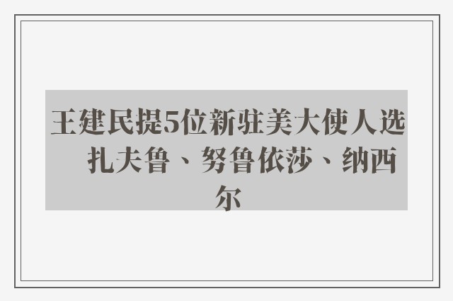 王建民提5位新驻美大使人选　扎夫鲁、努鲁依莎、纳西尔