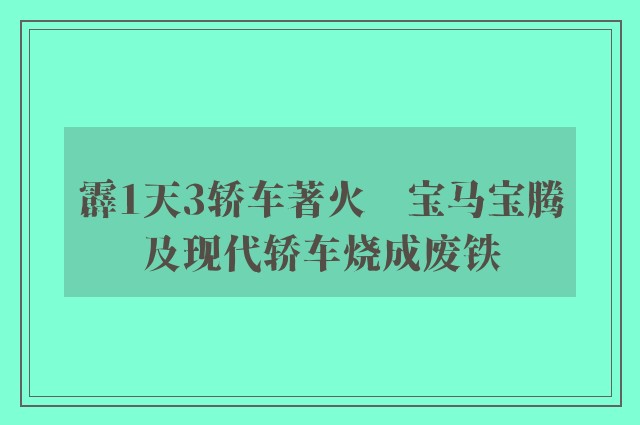 霹1天3轿车著火　宝马宝腾及现代轿车烧成废铁