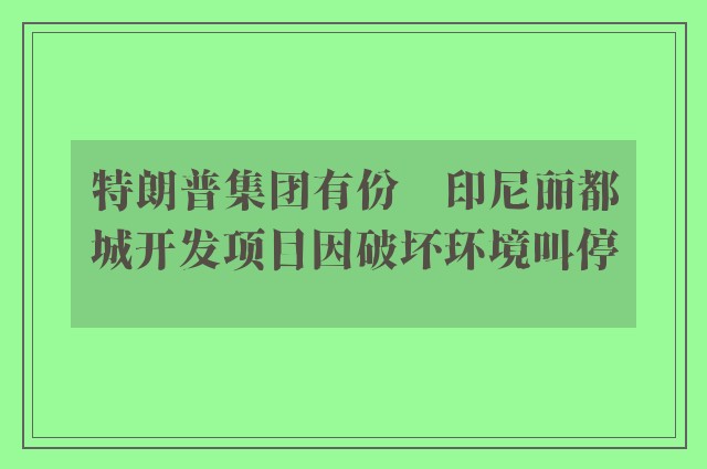 特朗普集团有份　印尼丽都城开发项目因破坏环境叫停