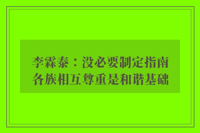 李霖泰：没必要制定指南　各族相互尊重是和谐基础