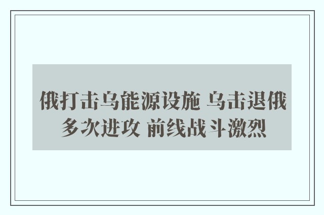 俄打击乌能源设施 乌击退俄多次进攻 前线战斗激烈