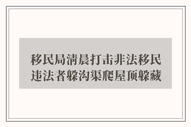 移民局清晨打击非法移民　违法者躲沟渠爬屋顶躲藏