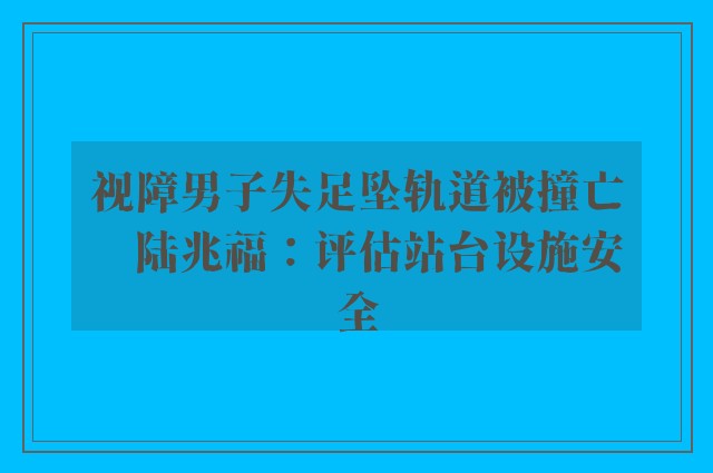 视障男子失足坠轨道被撞亡　陆兆福：评估站台设施安全