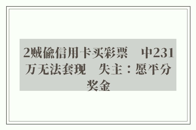 2贼偷信用卡买彩票　中231万无法套现　失主：愿平分奖金