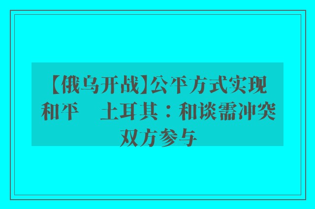 【俄乌开战】公平方式实现和平　土耳其：和谈需冲突双方参与