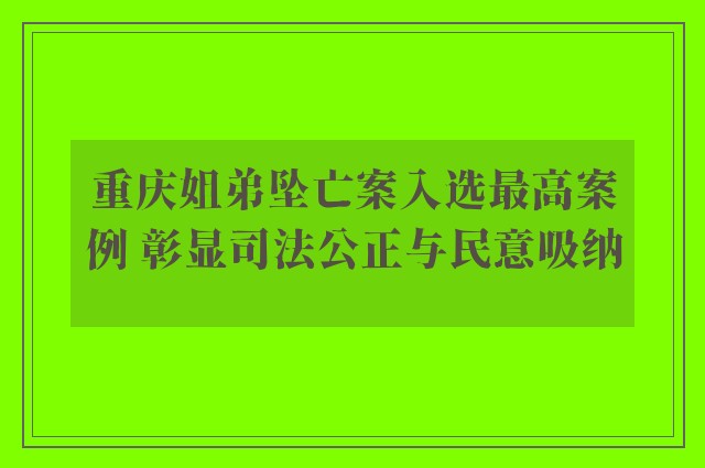 重庆姐弟坠亡案入选最高案例 彰显司法公正与民意吸纳