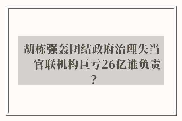 胡栋强轰团结政府治理失当　官联机构巨亏26亿谁负责？